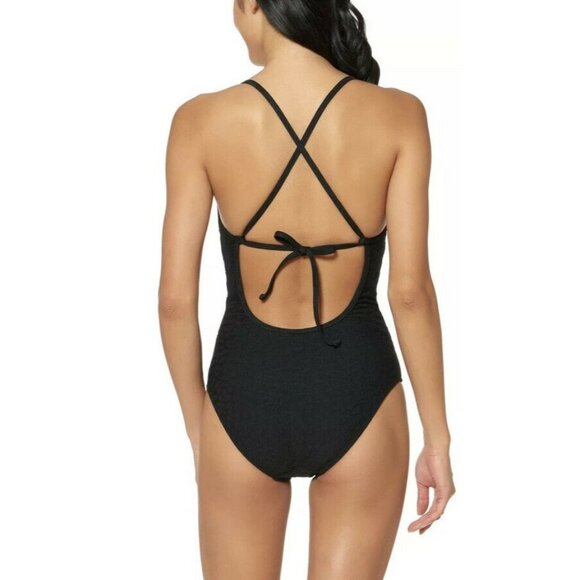 Jessica Simpson Rose Bay Textured One-Piece Swimsuit, Black, Size M - Picture 8 of 9